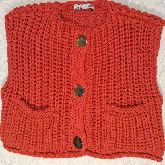 Zara Sweaters - Zara Women's Vibrant Coral Knit Cardigan